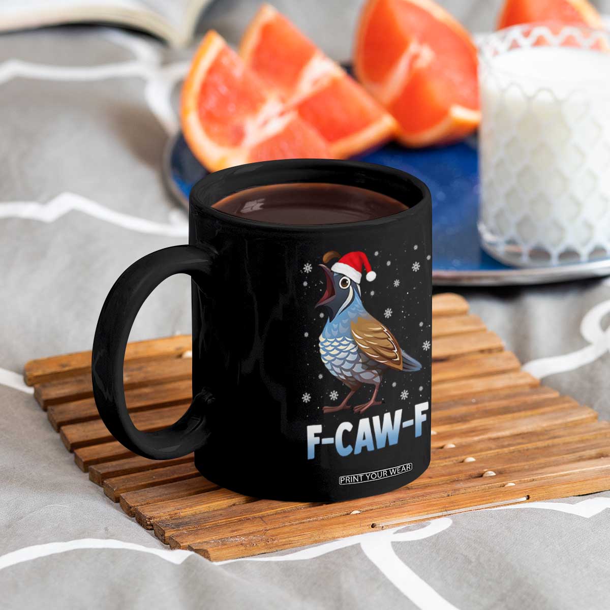 Funny F Caw F Quail Christmas Coffee Mug Cartoon Quail Bird Santa Hat Poultry Humor TS11 Print Your Wear