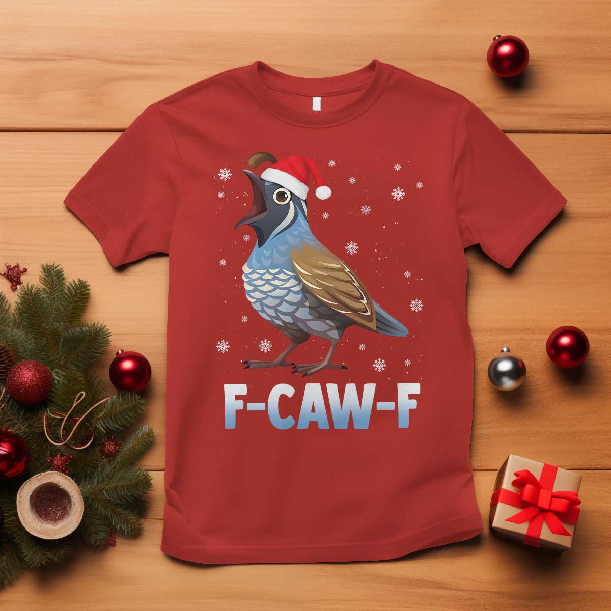 Funny F Caw F Quail Christmas T Shirt Cartoon Quail Bird Santa Hat Poultry Humor TS11 Red Print Your Wear