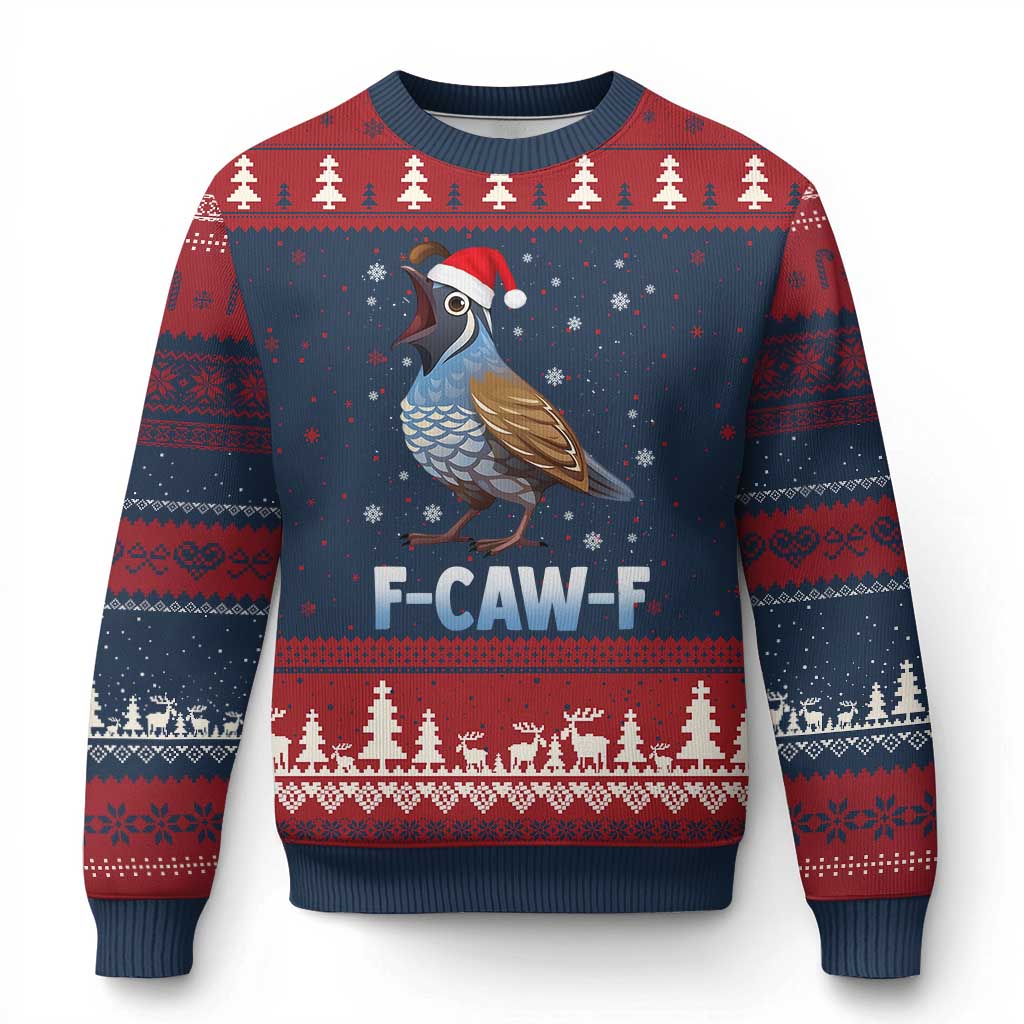 Funny F Caw F Quail Xmas Ugly Christmas Sweater Cartoon Quail Bird Santa Hat Poultry Humor TS11 Navy Red Print Your Wear