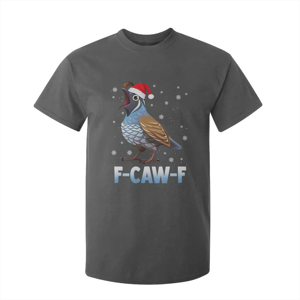 Funny F Caw F Quail Christmas T Shirt For Kid Cartoon Quail Bird Santa Hat Poultry Humor TS11 Dark Heather Print Your Wear