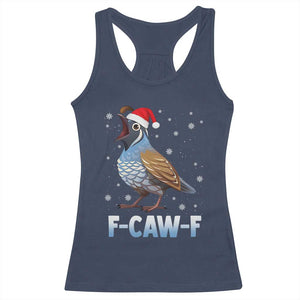 Funny F Caw F Quail Christmas Racerback Tank Top Cartoon Quail Bird Santa Hat Poultry Humor TS11 Navy Print Your Wear