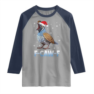 Funny F Caw F Quail Christmas Raglan Shirt Cartoon Quail Bird Santa Hat Poultry Humor TS11 Sport Gray Navy Print Your Wear