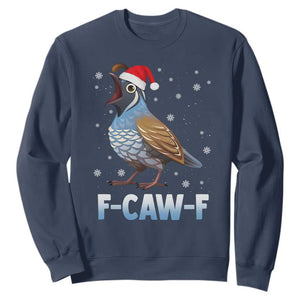 Funny F Caw F Quail Christmas Sweatshirt Cartoon Quail Bird Santa Hat Poultry Humor TS11 Navy Print Your Wear