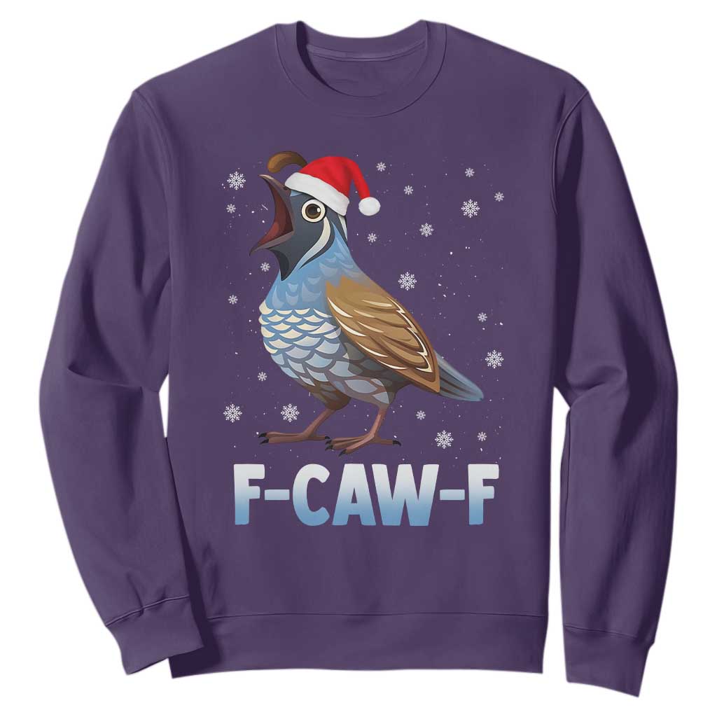 Funny F Caw F Quail Christmas Sweatshirt Cartoon Quail Bird Santa Hat Poultry Humor TS11 Purple Print Your Wear