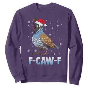 Funny F Caw F Quail Christmas Sweatshirt Cartoon Quail Bird Santa Hat Poultry Humor TS11 Purple Print Your Wear