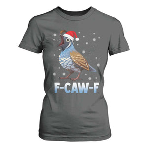 Funny F Caw F Quail Christmas T Shirt For Women Cartoon Quail Bird Santa Hat Poultry Humor TS11 Dark Heather Print Your Wear
