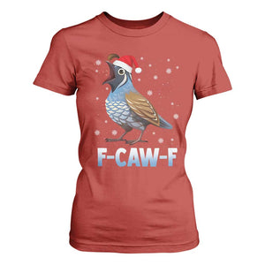 Funny F Caw F Quail Christmas T Shirt For Women Cartoon Quail Bird Santa Hat Poultry Humor TS11 Red Print Your Wear