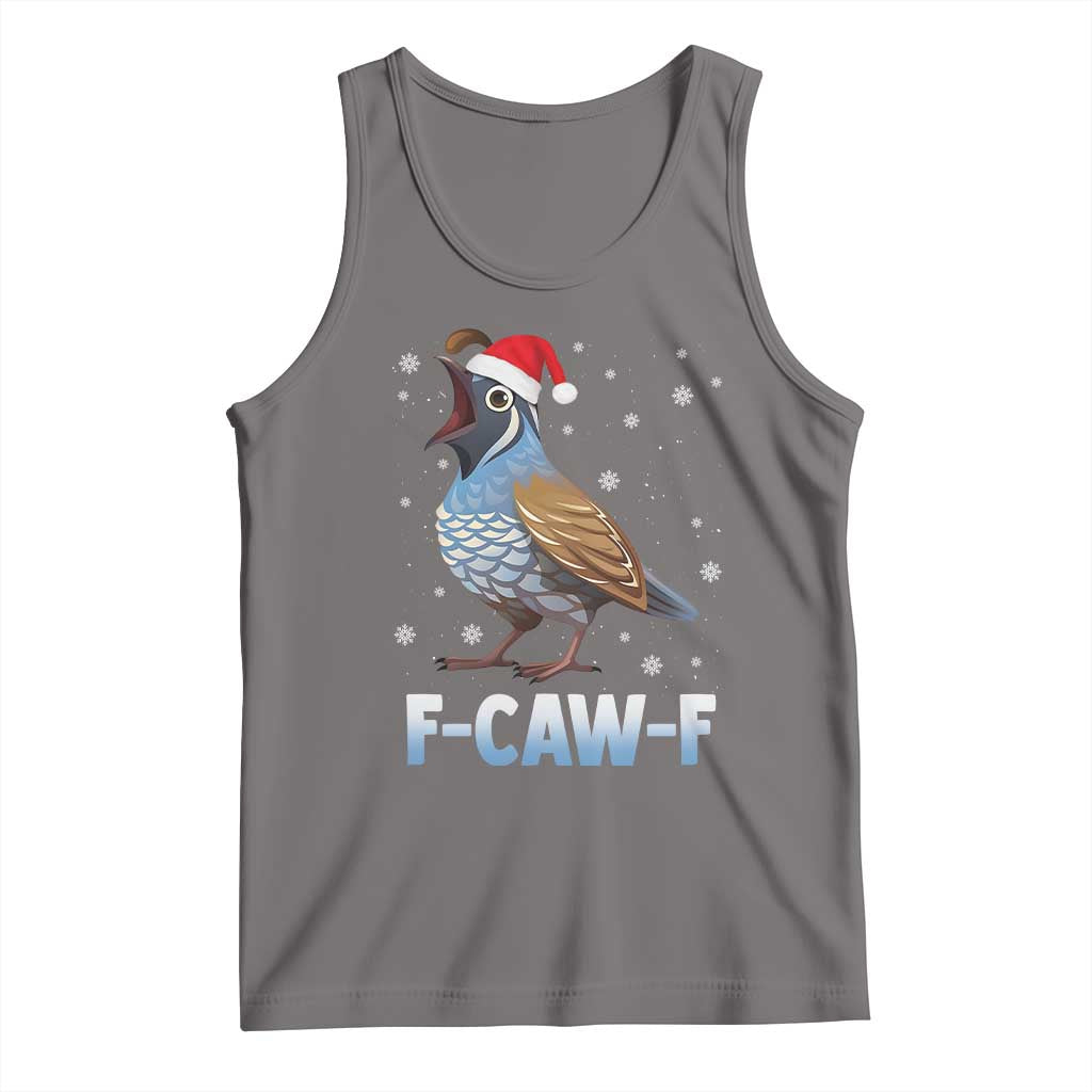Funny F Caw F Quail Christmas Tank Top Cartoon Quail Bird Santa Hat Poultry Humor TS11 Deep Heather Print Your Wear