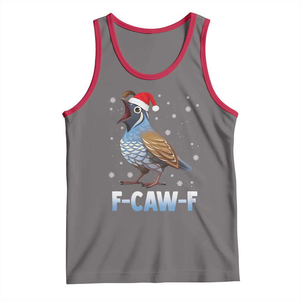Funny F Caw F Quail Christmas Tank Top Cartoon Quail Bird Santa Hat Poultry Humor TS11 Deep Heather Red Print Your Wear