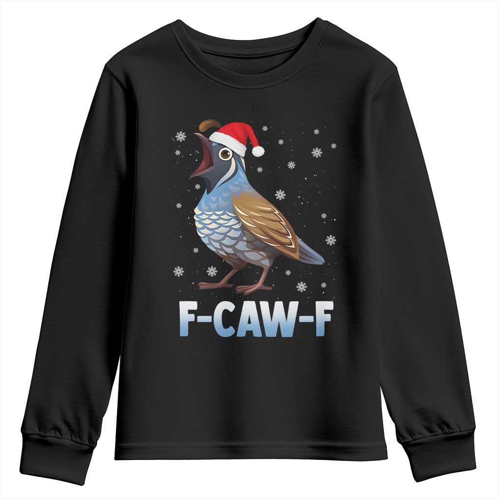 Funny F Caw F Quail Christmas Youth Sweatshirt Cartoon Quail Bird Santa Hat Poultry Humor TS11 Black Print Your Wear