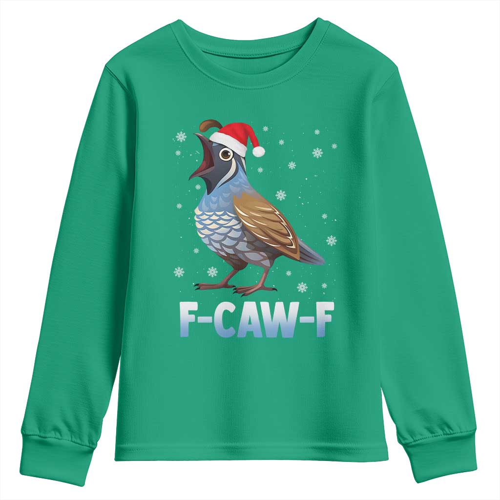 Funny F Caw F Quail Christmas Youth Sweatshirt Cartoon Quail Bird Santa Hat Poultry Humor TS11 Irish Green Print Your Wear