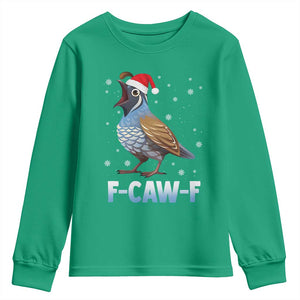 Funny F Caw F Quail Christmas Youth Sweatshirt Cartoon Quail Bird Santa Hat Poultry Humor TS11 Irish Green Print Your Wear