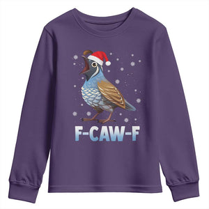 Funny F Caw F Quail Christmas Youth Sweatshirt Cartoon Quail Bird Santa Hat Poultry Humor TS11 Purple Print Your Wear