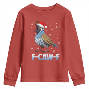 Funny F Caw F Quail Christmas Youth Sweatshirt Cartoon Quail Bird Santa Hat Poultry Humor TS11 Red Print Your Wear