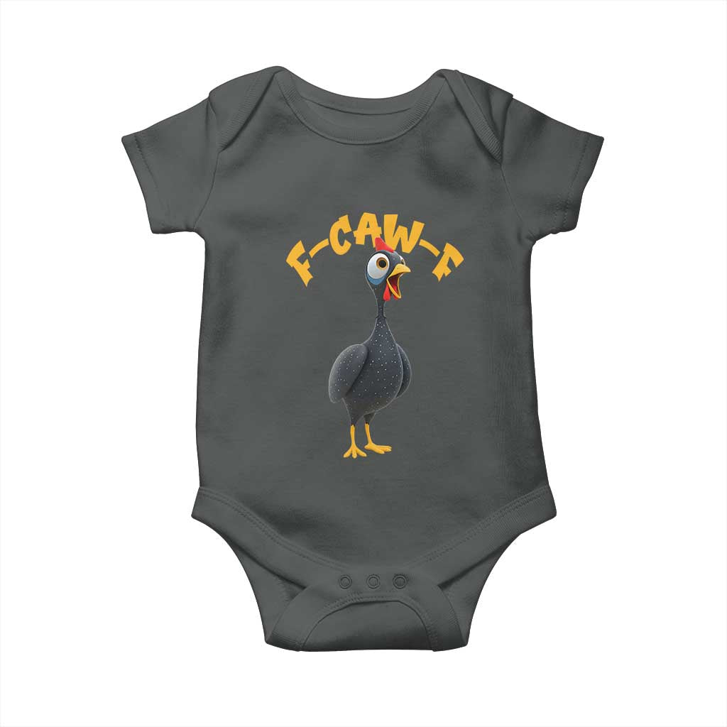 Funny F Caw F Guinea Fowl Baby Onesie Cartoon Guinea Bird Poultry Humor TS11 Dark Heather Print Your Wear