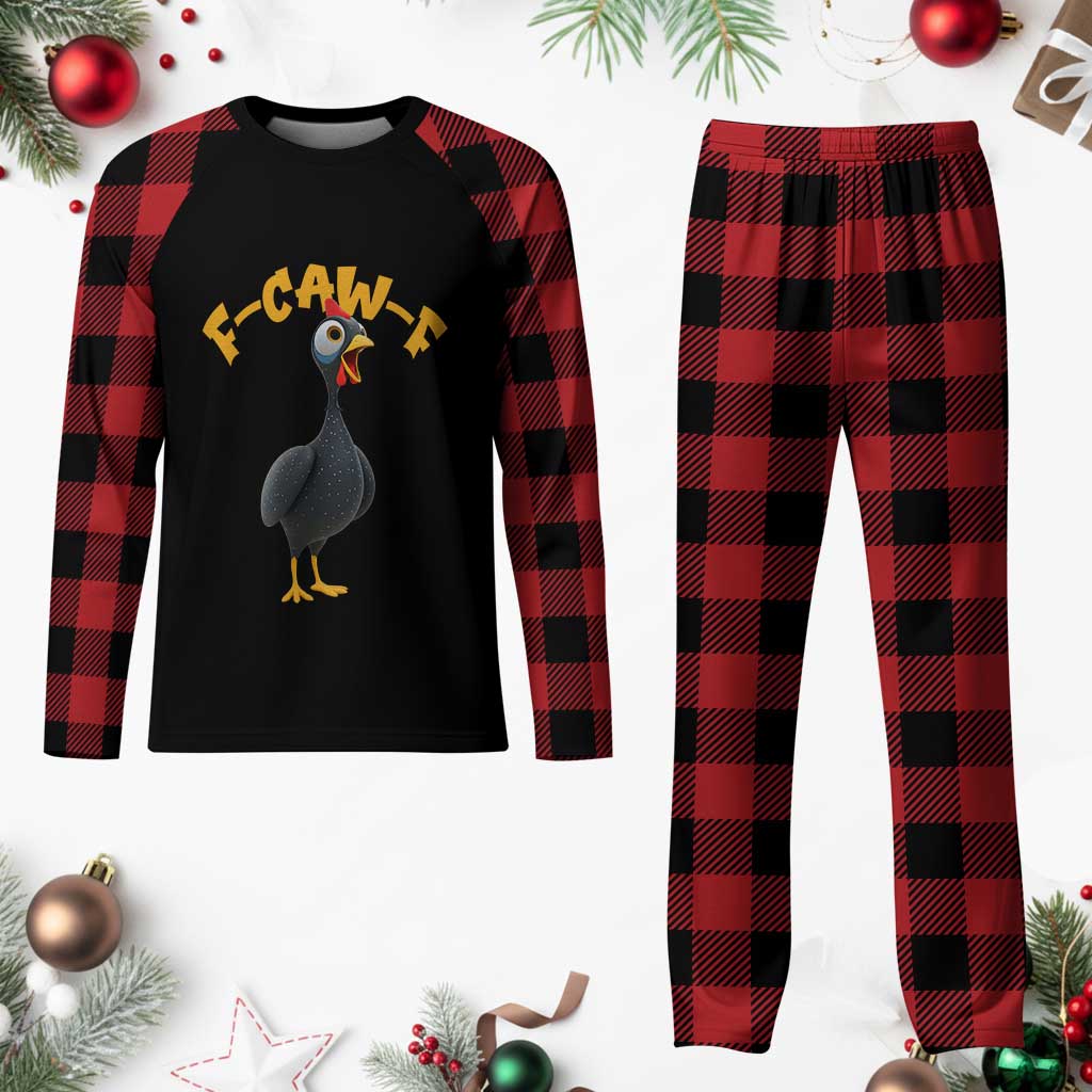 Funny F Caw F Guinea Fowl Plaid Pajama Set Cartoon Guinea Bird Poultry Humor TS11 Buffalo Plaid Print Your Wear