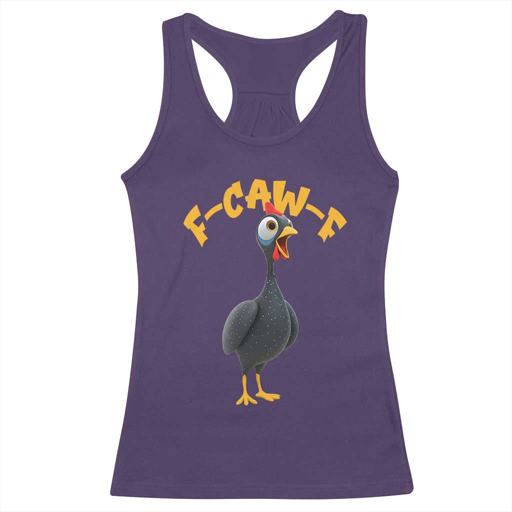 Funny F Caw F Guinea Fowl Racerback Tank Top Cartoon Guinea Bird Poultry Humor TS11 Purple Print Your Wear