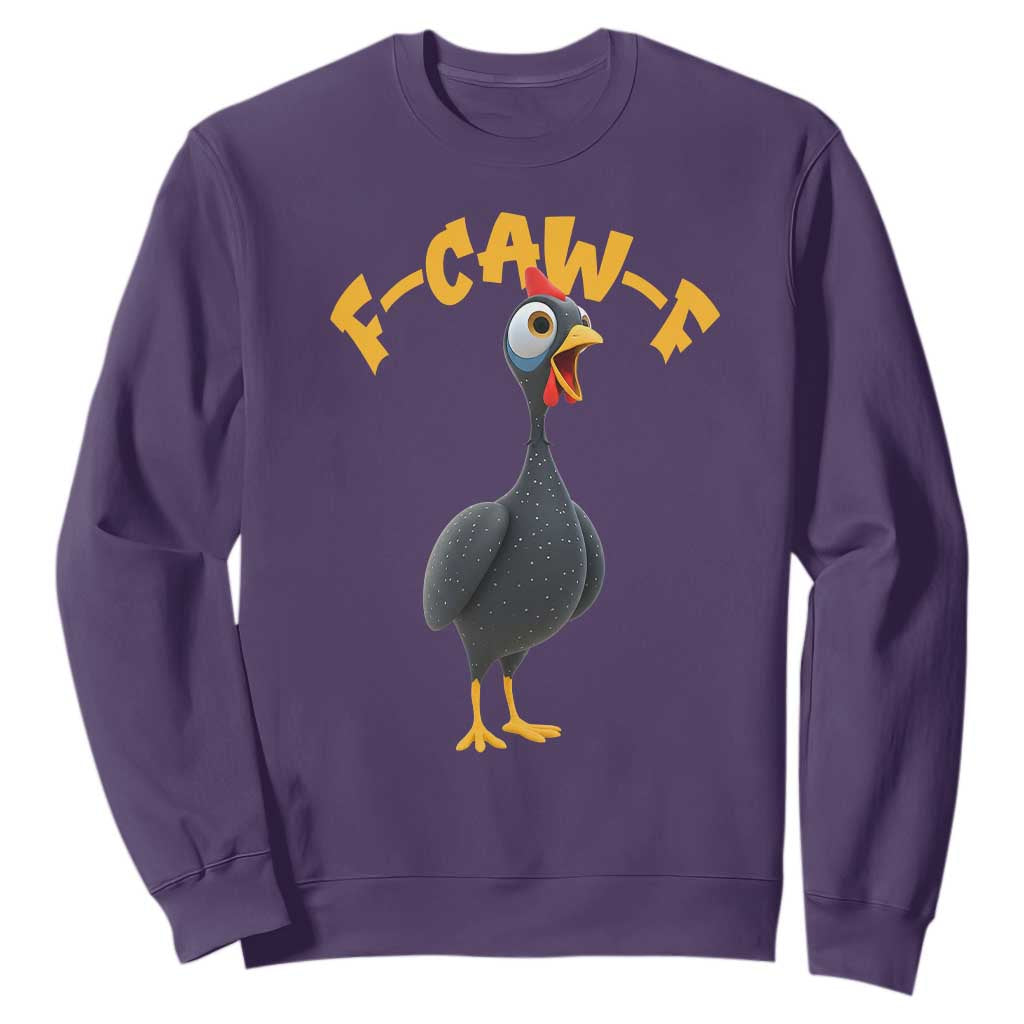 Funny F Caw F Guinea Fowl Sweatshirt Cartoon Guinea Bird Poultry Humor TS11 Purple Print Your Wear
