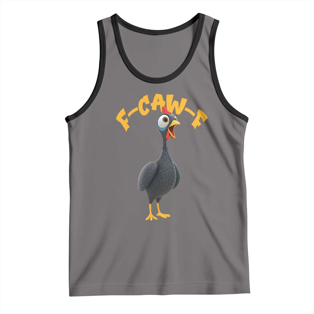 Funny F Caw F Guinea Fowl Tank Top Cartoon Guinea Bird Poultry Humor TS11 Deep Heather Black Print Your Wear