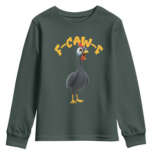 Funny F Caw F Guinea Fowl Youth Sweatshirt Cartoon Guinea Bird Poultry Humor TS11 Dark Forest Green Print Your Wear