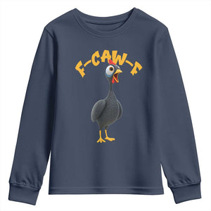 Funny F Caw F Guinea Fowl Youth Sweatshirt Cartoon Guinea Bird Poultry Humor TS11 Navy Print Your Wear