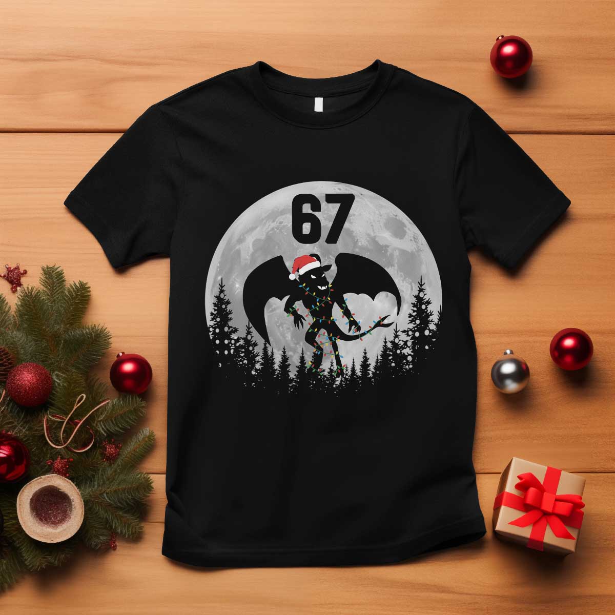 Funny Jersey Devil 67 Christmas Santa Hat Moon Night Stroll T Shirt TS11 Black Print Your Wear