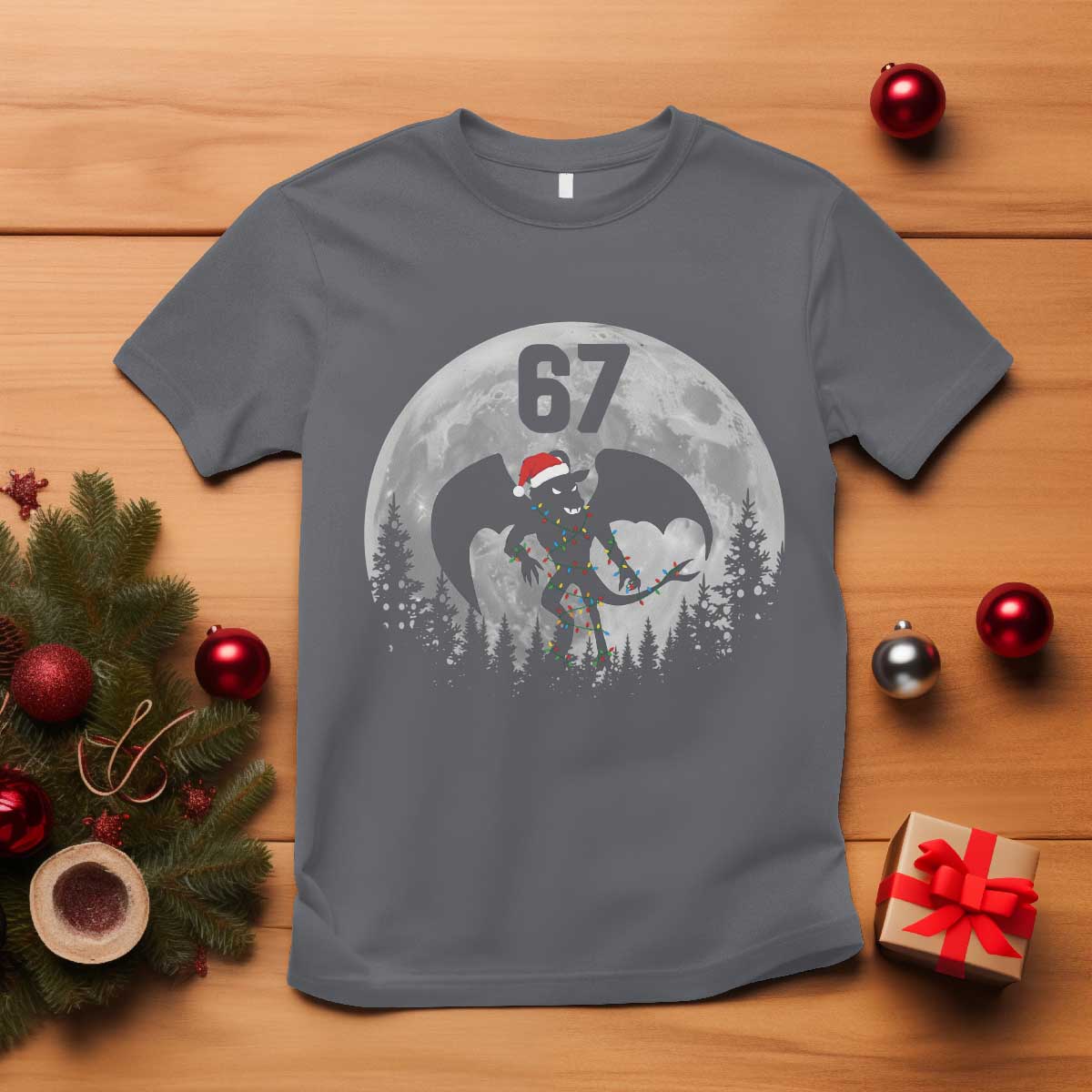 Funny Jersey Devil 67 Christmas Santa Hat Moon Night Stroll T Shirt TS11 Charcoal Print Your Wear