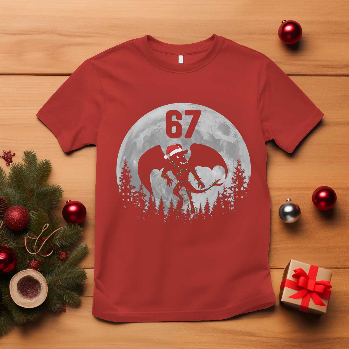 Funny Jersey Devil 67 Christmas Santa Hat Moon Night Stroll T Shirt TS11 Red Print Your Wear