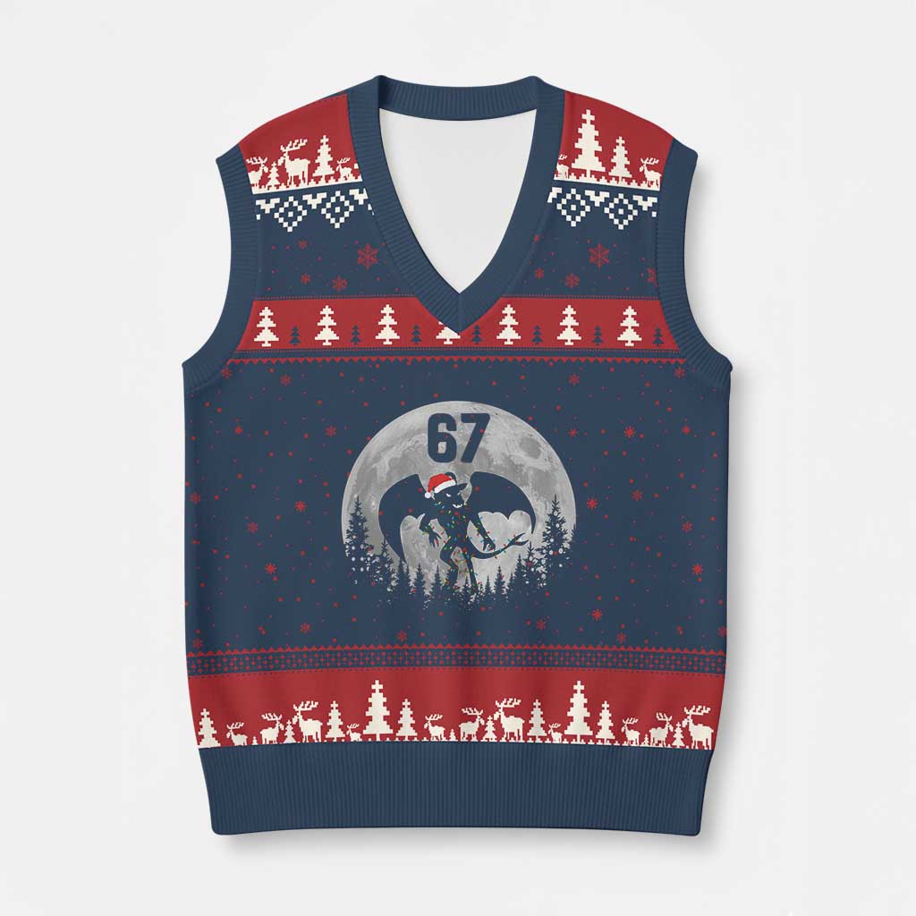 Funny Jersey Devil 67 Christmas Santa Hat Moon Night Stroll V-Neck Knit Sweater Vest TS11 Navy Red Print Your Wear