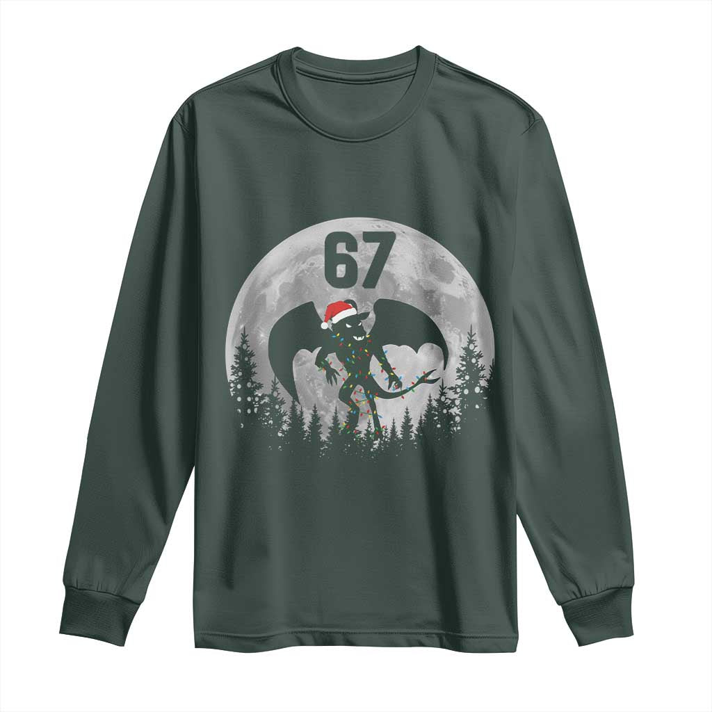 Funny Jersey Devil 67 Christmas Santa Hat Moon Night Stroll Long Sleeve Shirt TS11 Dark Forest Green Print Your Wear