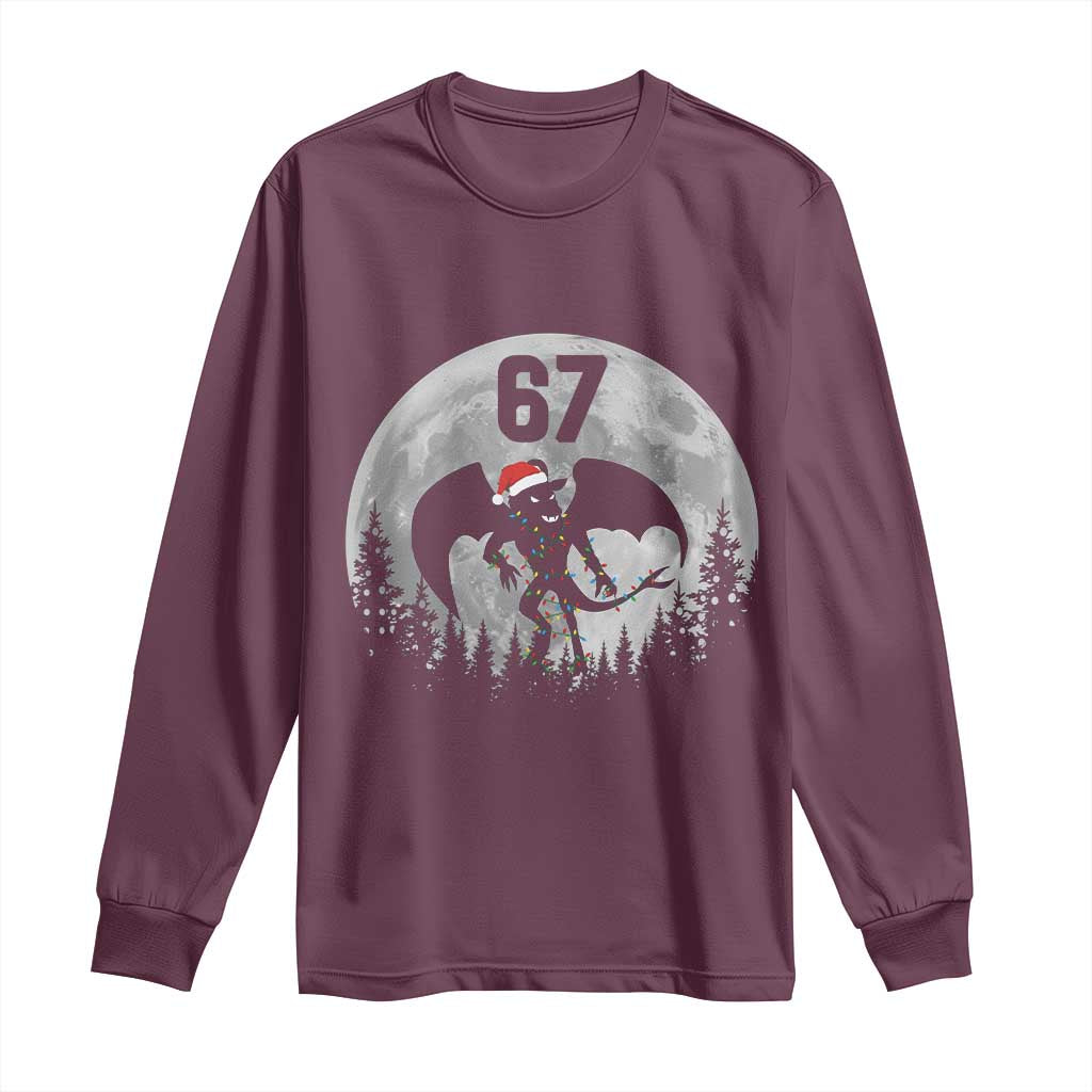 Funny Jersey Devil 67 Christmas Santa Hat Moon Night Stroll Long Sleeve Shirt TS11 Maroon Print Your Wear