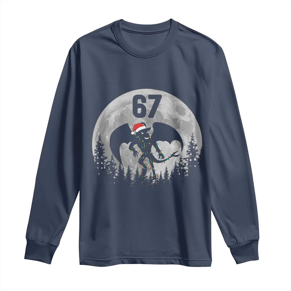 Funny Jersey Devil 67 Christmas Santa Hat Moon Night Stroll Long Sleeve Shirt TS11 Navy Print Your Wear