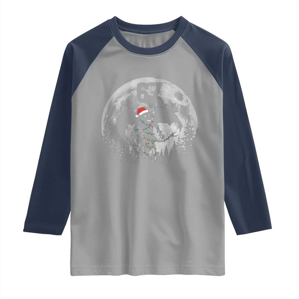 Funny Jersey Devil 67 Christmas Santa Hat Moon Night Stroll Raglan Shirt TS11 Sport Gray Navy Print Your Wear