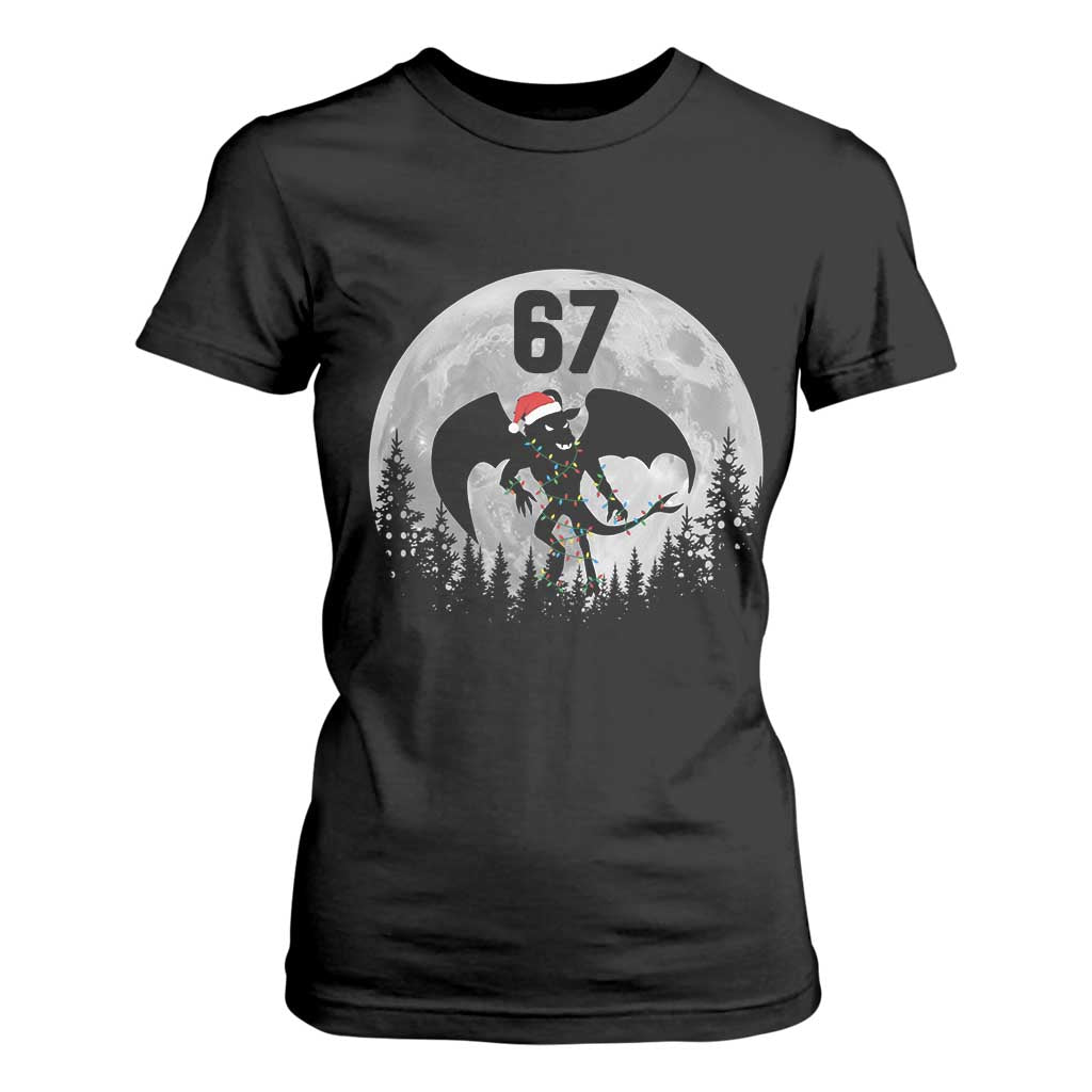 Funny Jersey Devil 67 Christmas Santa Hat Moon Night Stroll T Shirt For Women TS11 Black Print Your Wear