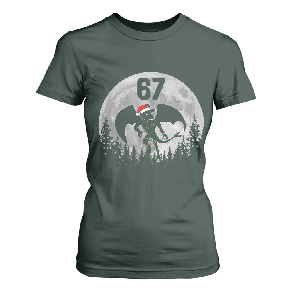 Funny Jersey Devil 67 Christmas Santa Hat Moon Night Stroll T Shirt For Women TS11 Dark Forest Green Print Your Wear