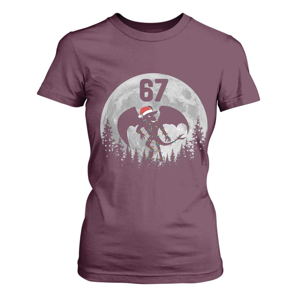 Funny Jersey Devil 67 Christmas Santa Hat Moon Night Stroll T Shirt For Women TS11 Maroon Print Your Wear