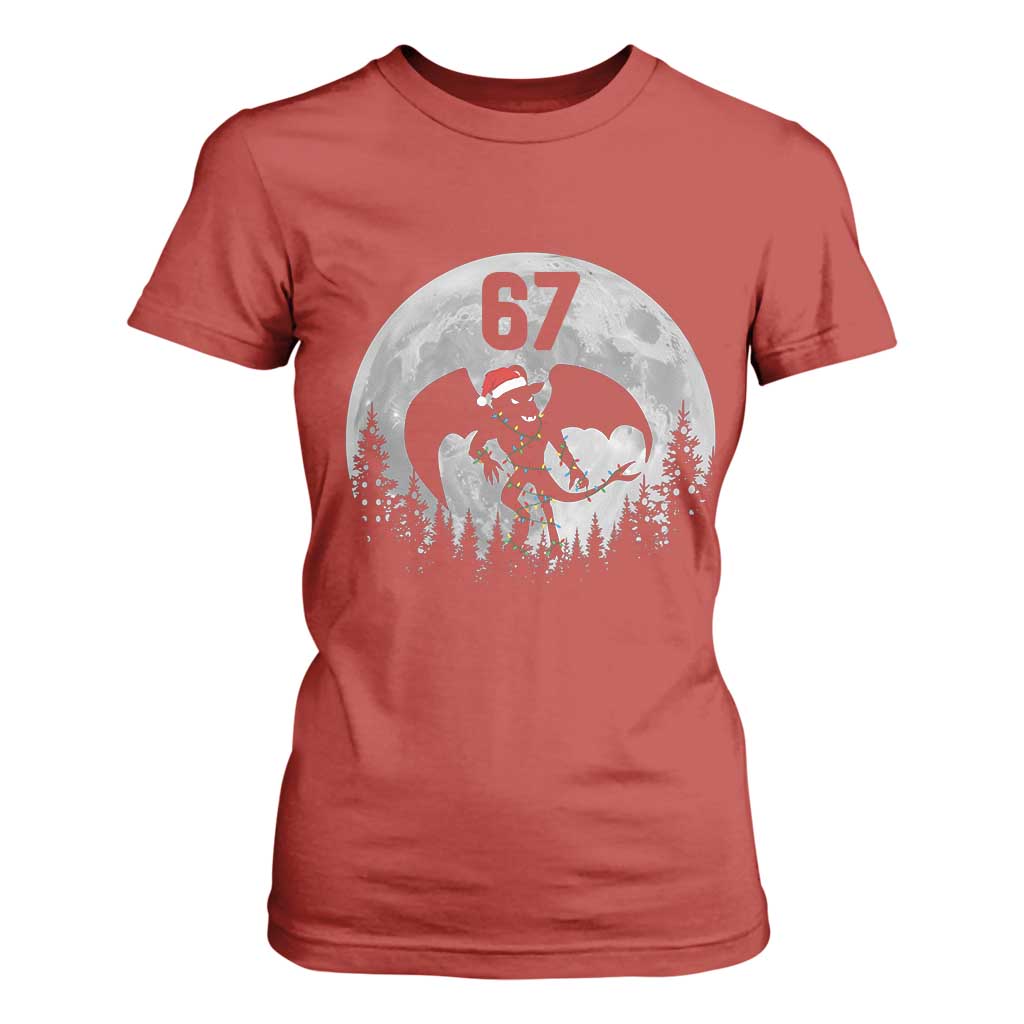 Funny Jersey Devil 67 Christmas Santa Hat Moon Night Stroll T Shirt For Women TS11 Red Print Your Wear