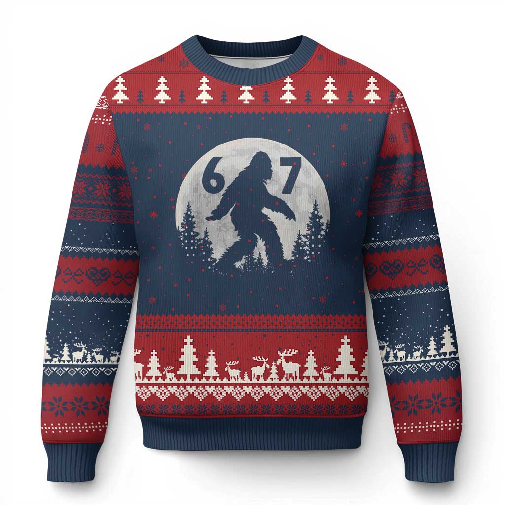 Funny Bigfoot 67 Night Stroll Moon Sasquatch Ugly Christmas Sweater TS11 Navy Red Print Your Wear