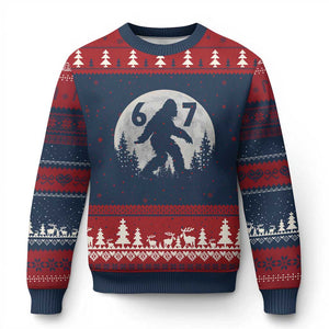 Funny Bigfoot 67 Night Stroll Moon Sasquatch Ugly Christmas Sweater TS11 Navy Red Print Your Wear
