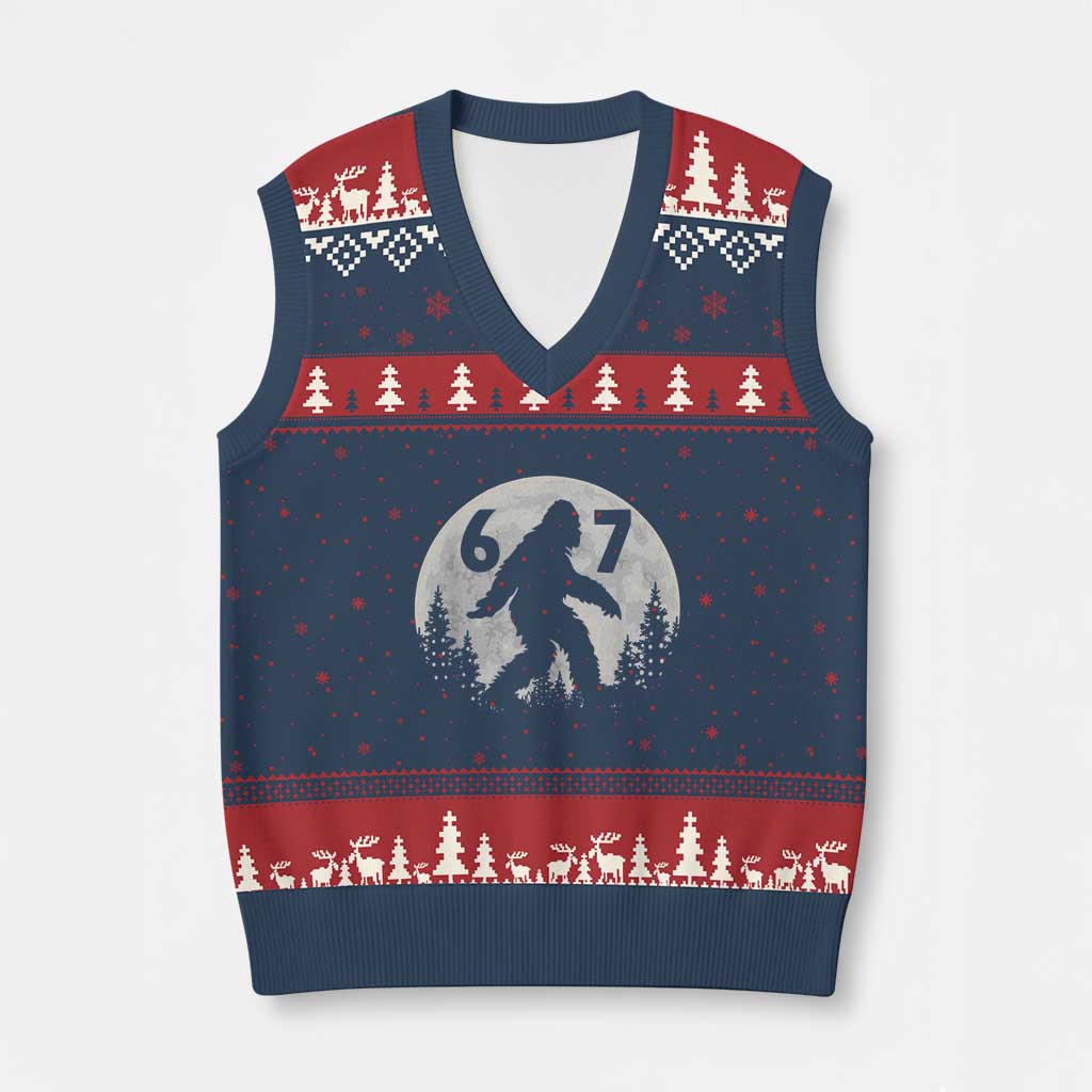 Funny Bigfoot 67 Night Stroll Moon Sasquatch V-Neck Knit Sweater Vest TS11 Navy Red Print Your Wear