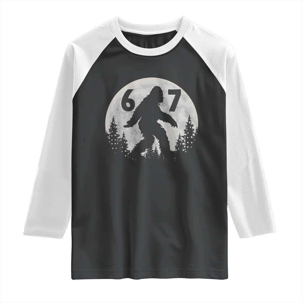 Funny Bigfoot 67 Night Stroll Moon Sasquatch Raglan Shirt TS11 Black White Print Your Wear