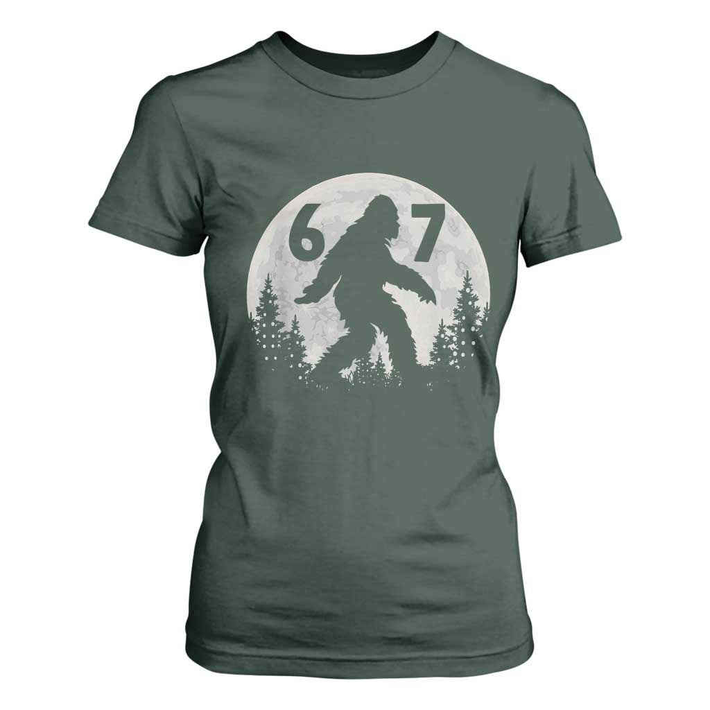 Funny Bigfoot 67 Night Stroll Moon Sasquatch T Shirt For Women TS11 Dark Forest Green Print Your Wear