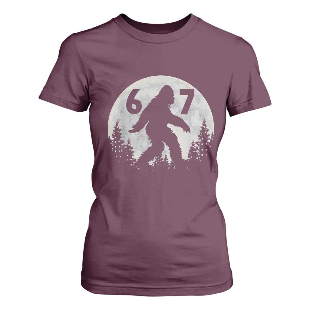 Funny Bigfoot 67 Night Stroll Moon Sasquatch T Shirt For Women TS11 Maroon Print Your Wear