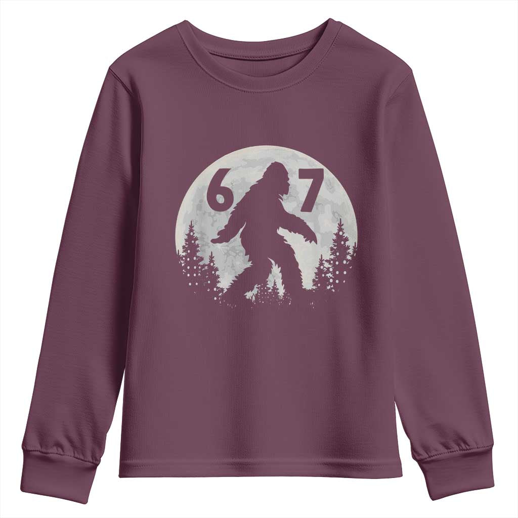 Funny Bigfoot 67 Night Stroll Moon Sasquatch Youth Sweatshirt TS11 Maroon Print Your Wear