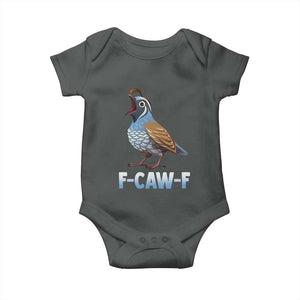 Funny F Caw F Quail Baby Onesie Cartoon Quail Bird Poultry Humor TS11 Dark Heather Print Your Wear