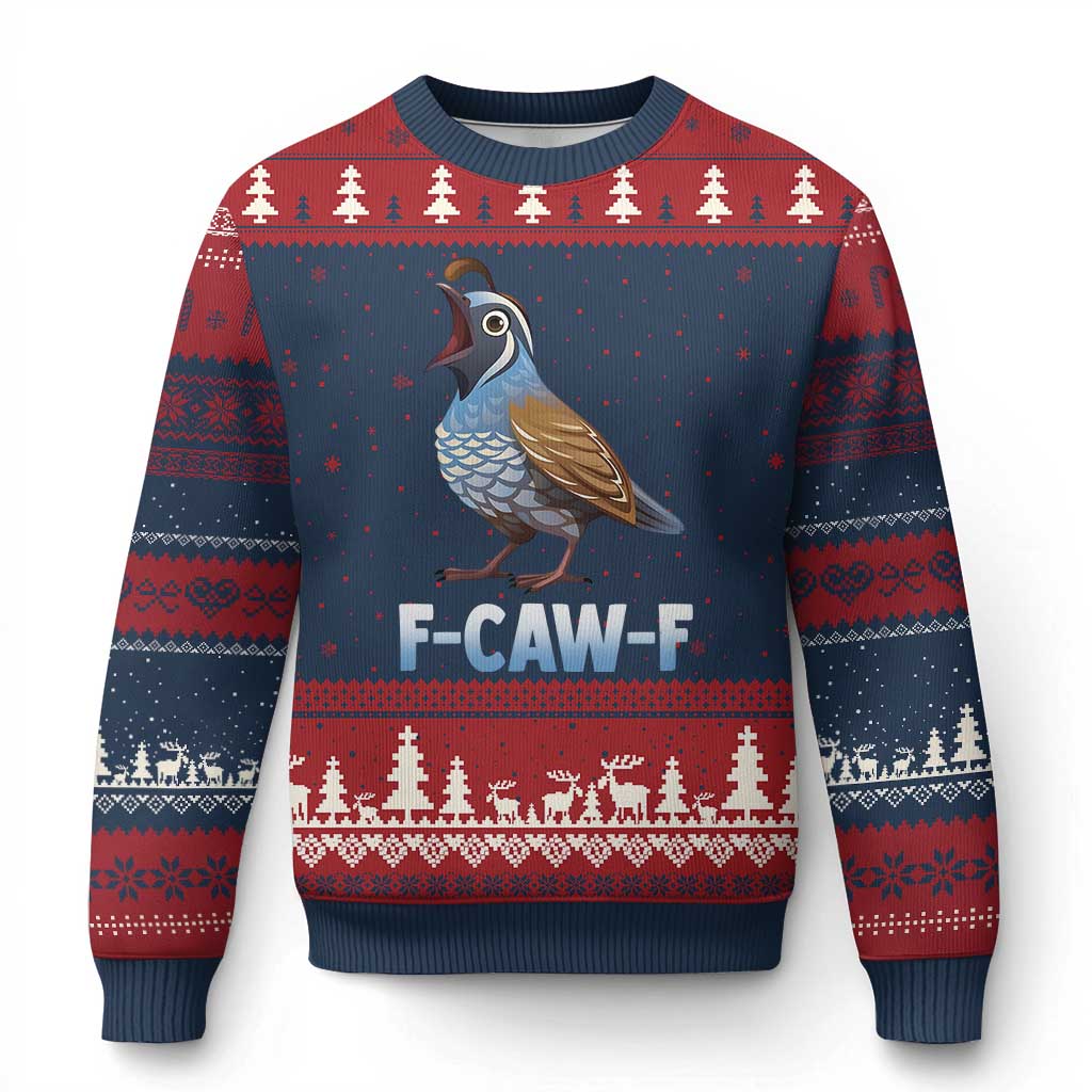 Funny F Caw F Quail Ugly Christmas Sweater Cartoon Quail Bird Poultry Humor TS11 Navy Red Print Your Wear