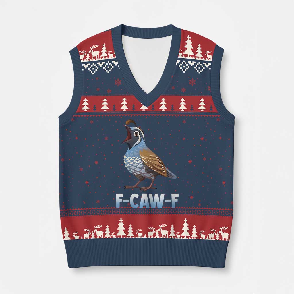 Funny F Caw F Quail V-Neck Knit Sweater Vest Cartoon Quail Bird Poultry Humor TS11 Navy Red Print Your Wear