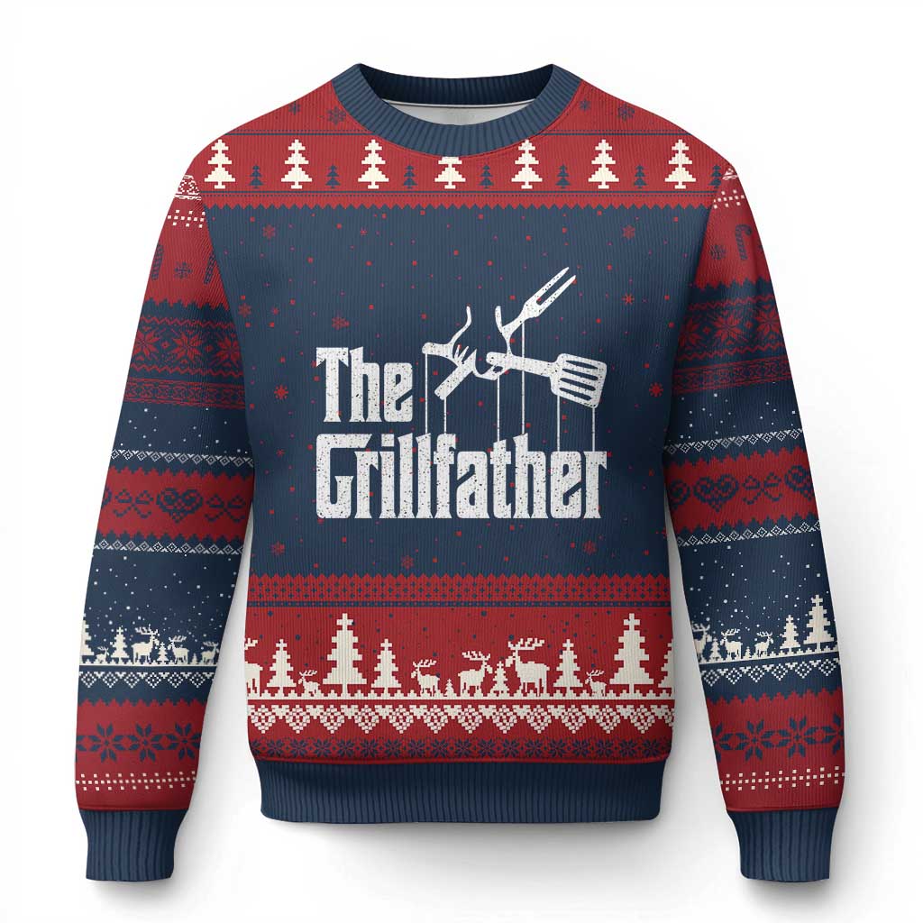 Funny BBQ Grilling Ugly Christmas Sweater The Grillfather Vintage Father's Day TS11 Navy Red Print Your Wear