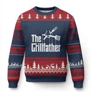Funny BBQ Grilling Ugly Christmas Sweater The Grillfather Vintage Father's Day TS11 Navy Red Print Your Wear