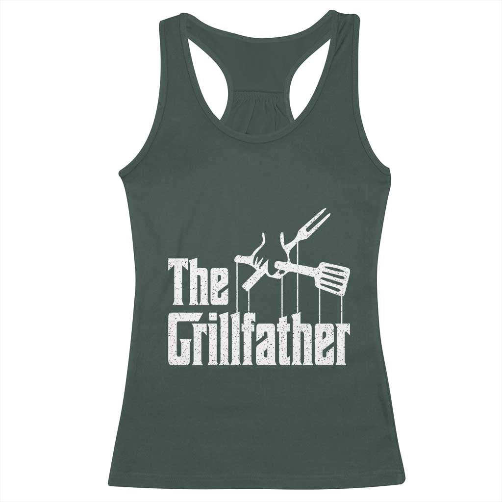 Funny BBQ Grilling Racerback Tank Top The Grillfather Vintage Father's Day TS11 Dark Forest Green Print Your Wear
